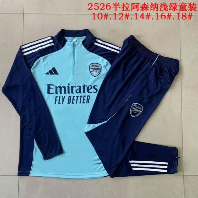 Youth 2025-2026 Arsenal Light Green Soccer Training Sweater and Pants Football Kit
