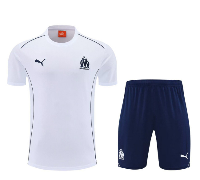 Adult Uniform 2025-2026 Marseille White Soccer Training Jersey and Shorts Football Kits