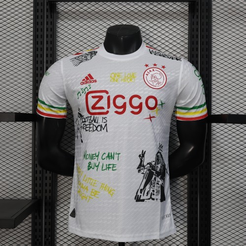 Player Version 2025-2026 Ajax White BOB Marley Soccer Jersey Football Shirt