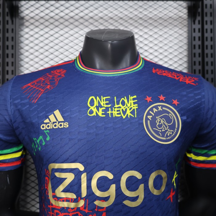 Player Version 2025-2026 Ajax Blue Bob Marley Soccer Jersey Football Shirt