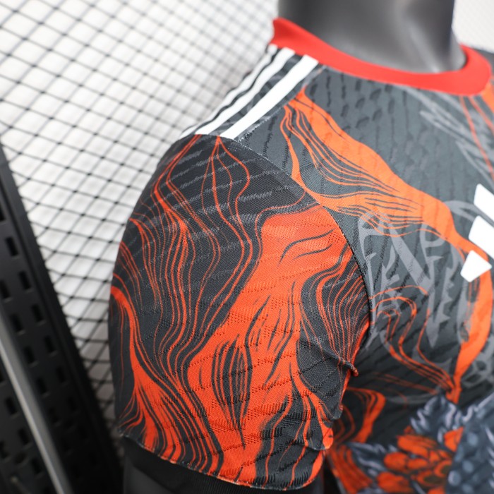 Player Version 2025-2026 Real Madrid Black/Orange Dragon Soccer Jersey Real Football Shirt