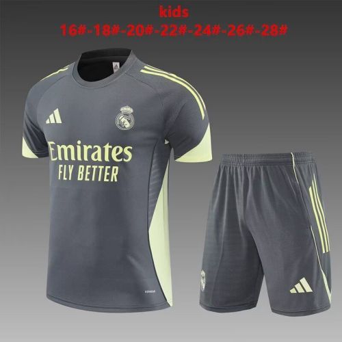 Youth Uniform Kids Kit 2025-2026 Real Madrid Dark Grey Soccer Training Jersey Shorts Child Football Set