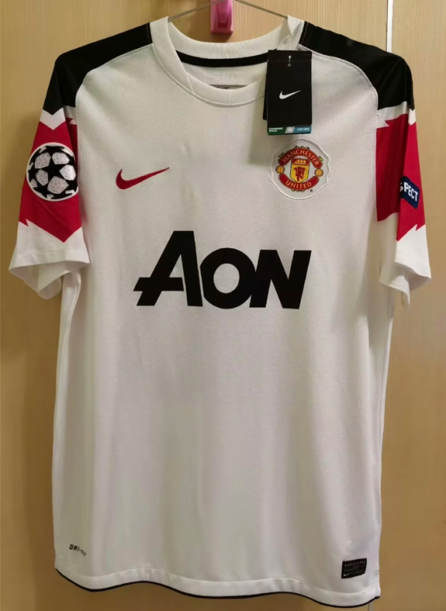 with UCL Patch Retro Jersey 2010-2011 Manchester United Away White Vintage Soccer Jersey