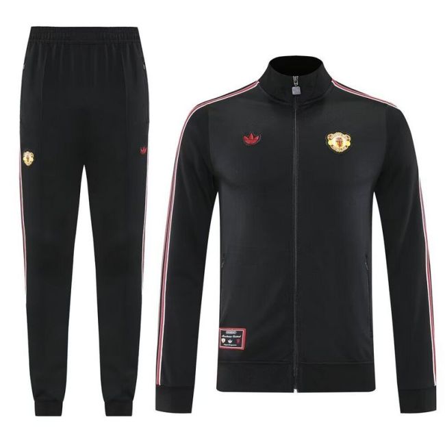 Retro Model 2025-2026 Manchester United Black Soccer Training Jacket and Pants Football Tracksuit