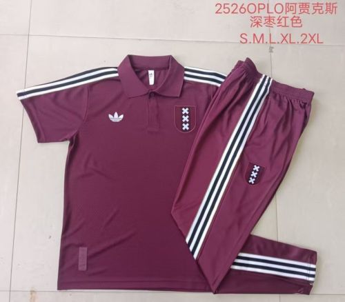 Adult Uniform 2025-2026 Ajax Dark Red Soccer Polo and Pants Football Set