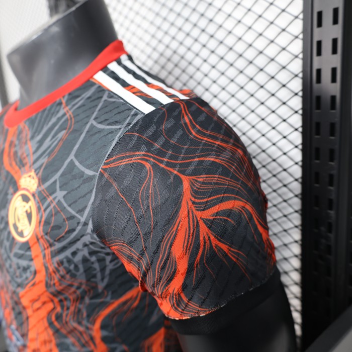 Player Version 2025-2026 Real Madrid Black/Orange Dragon Soccer Jersey Real Football Shirt