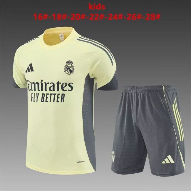 Youth Uniform Kids Kit 2025-2026 Real Madrid Yellow Soccer Training Jersey Shorts Child Football Set