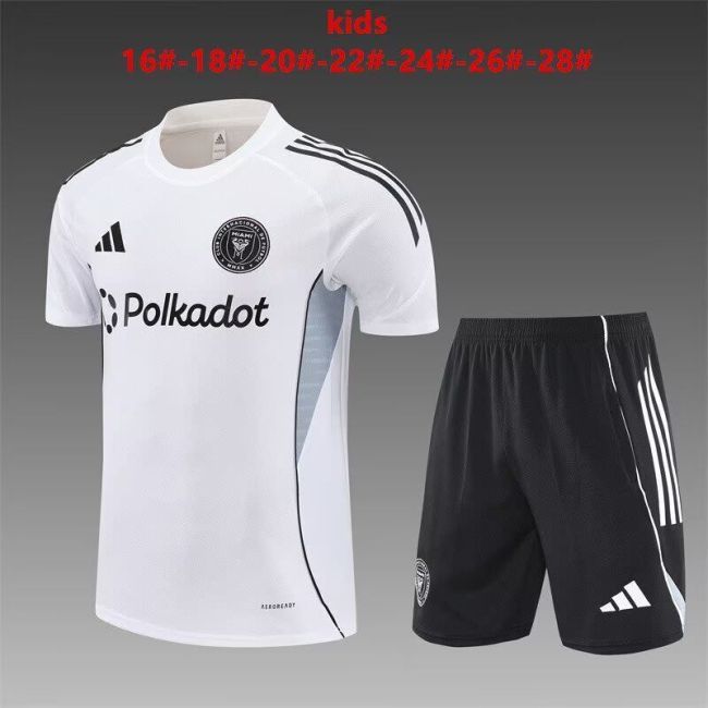Youth Uniform Kids Kit 2025-2026 Inter Miami White Soccer Training Jersey Shorts Child Football Set