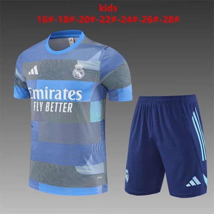 Youth Uniform Kids Kit 2025-2026 Real Madrid Blue/Purple Soccer Training Jersey Shorts Child Football Set