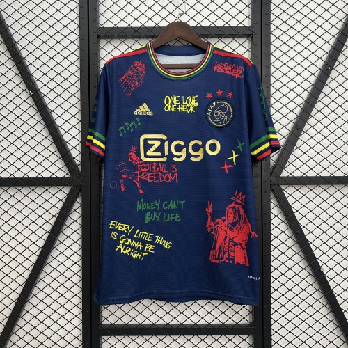 Fans Version 2025-2026 Ajax Dark Blue Bob Marley Soccer Jersey Vintage Football Shirt