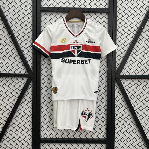 Youth Uniform Kids Kit Sao Paulo 2025-2026 Home Soccer Jersey Shorts Child Football Set