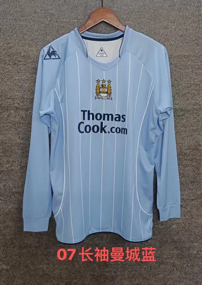 Long Sleeve Retro Jersey 2007-2008 Manchester City Home Soccer Jersey Vintage Man City Football Shirt