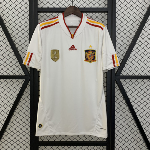 with Golden FIFA Patch Retro Jersey 2010-2011 Spain Away White Soccer Jersey Vintage Camiseta de España Football Shirt