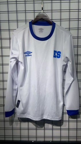 Long Sleeve 2025 El Salvador Away White Soccer Jersey Football Shirt