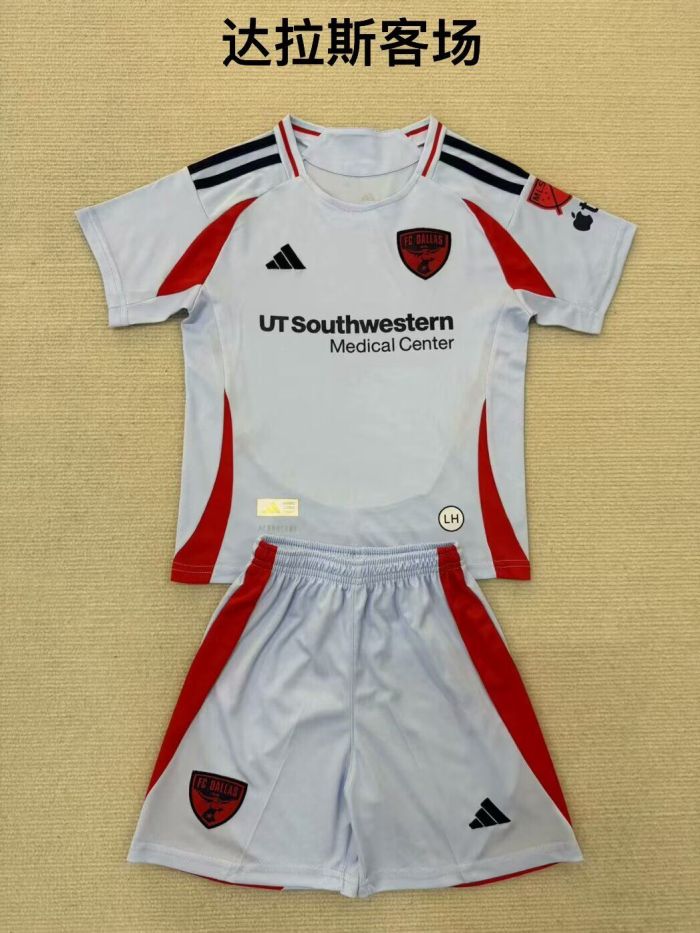 Youth Uniform Kids Kit 2025-2026 FC Dallas Away Grey Soccer Jersey Shorts Child Football Set