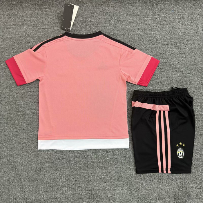 Retro Youth Uniform Kids Kit 2015-2016 Juventus Away Pink Soccer Jersey Shorts Child Football Set