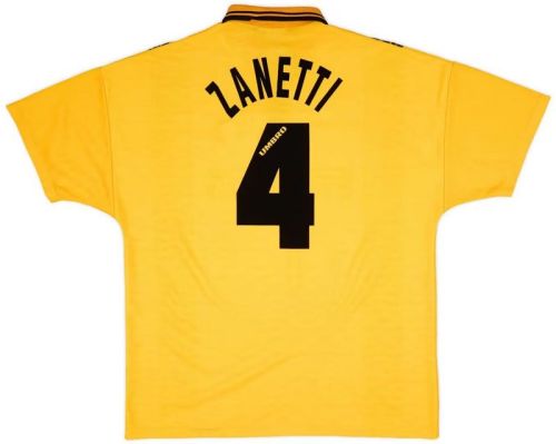 Retro Jersey 1996-1997 Inter Milan ZANETTI 4 Third Away Yellow Soccer Jersey Inter Vintage Football Shirt
