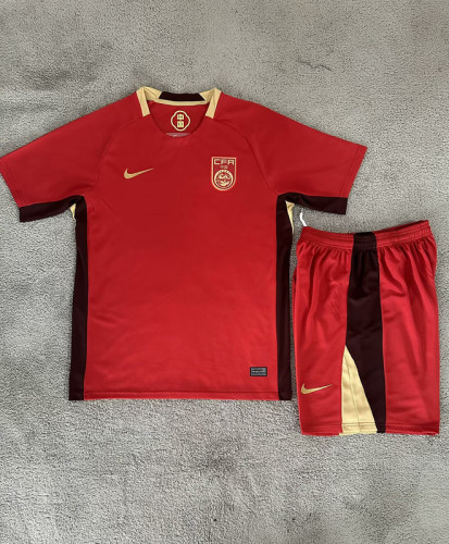 Youth Uniform Kids Kit China 2025 Home Soccer Jersey Shorts Child Football Set