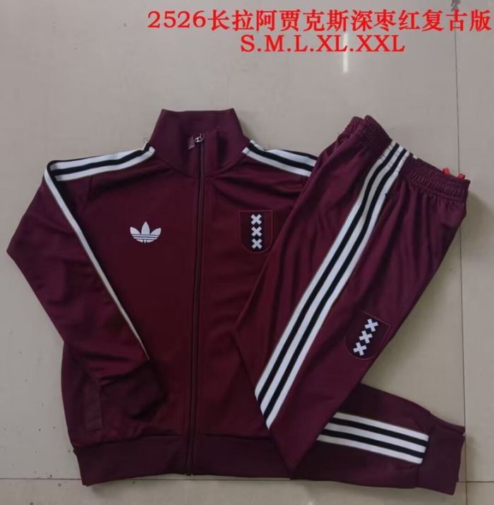 2025-2026 Ajax Dark Red Soccer Training Jacket and Pants Football Tracksuit