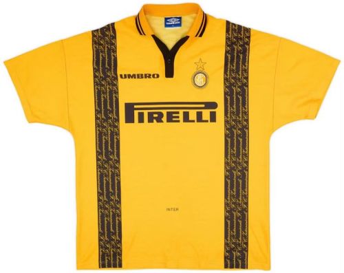 Retro Jersey 1996-1997 Inter Milan ZANETTI 4 Third Away Yellow Soccer Jersey Inter Vintage Football Shirt