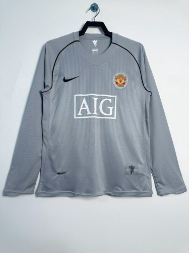 Long Sleeve Retro Jersey 2007-2008 Manchester United Grey Goalkeeper Vintage Soccer Jersey