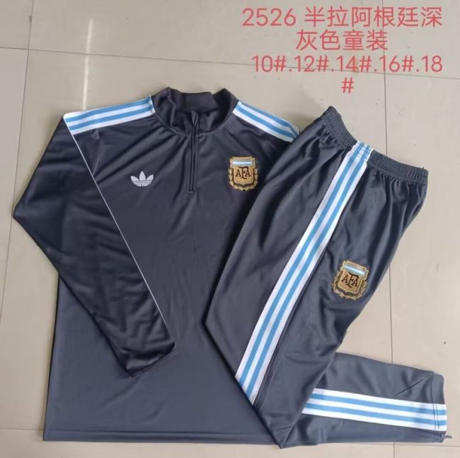 Youth 2025-2026 Argentina Dark Grey Soccer Training Sweater and Pants Football Kit