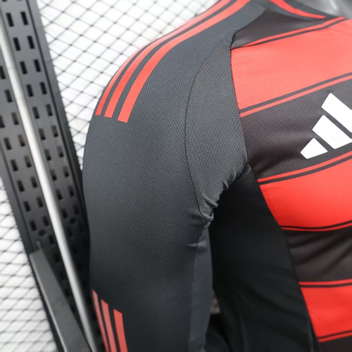 without Sponor Logo Long Sleeve Player Version 2024-2025 Flamengo Home Soccer Jersey Football Shirt