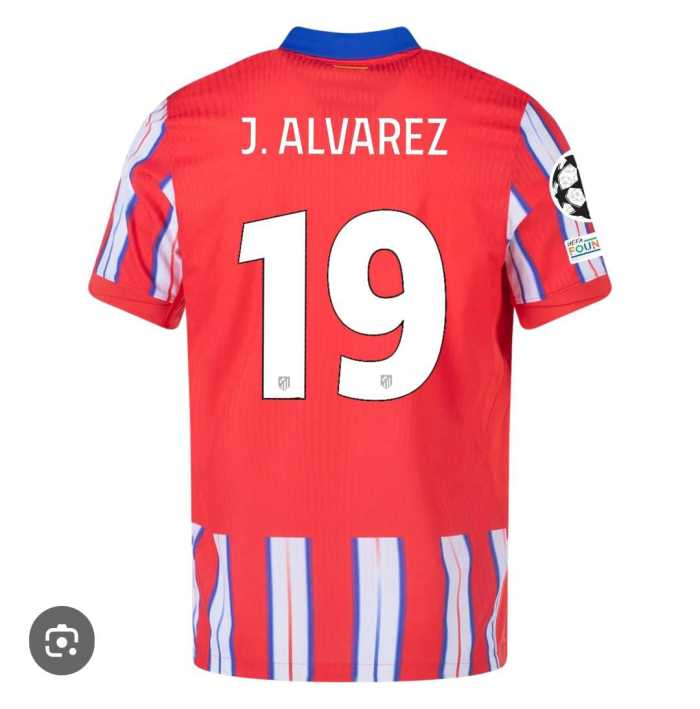 Fan Version 2024-2025 Atletico Madrid J.ALVAREZ 19 Home Soccer Jersey Football Shirt