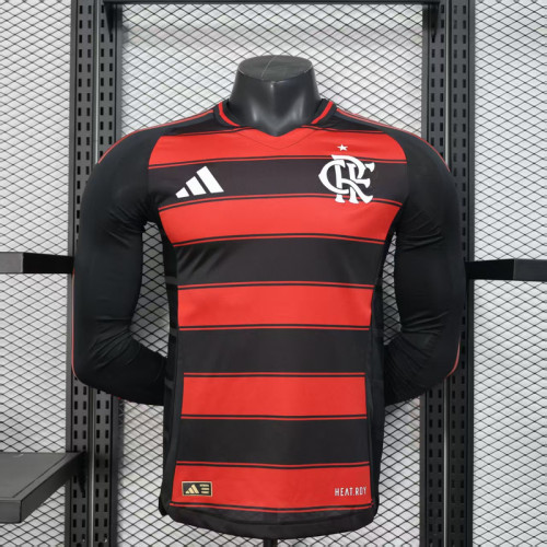 without Sponor Logo Long Sleeve Player Version 2024-2025 Flamengo Home Soccer Jersey Football Shirt