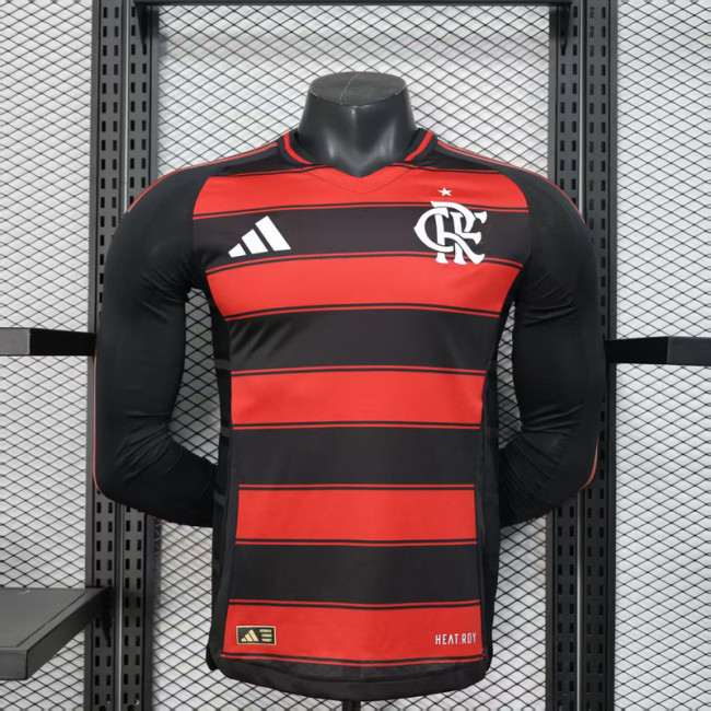 without Sponor Logo Long Sleeve Player Version 2024-2025 Flamengo Home Soccer Jersey Football Shirt