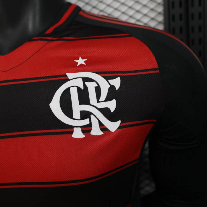 without Sponor Logo Long Sleeve Player Version 2024-2025 Flamengo Home Soccer Jersey Football Shirt