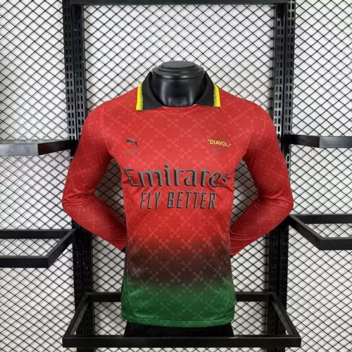 Long Sleeve Player Version 2024-2025 AC Milan Fourth Away Red/Green Soccer Jersey AC Football Shirt