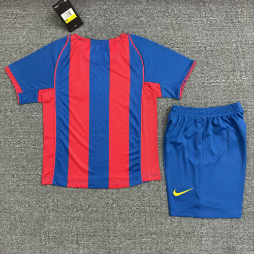 Retro Youth Uniform Kids Kit 2004-2005 Barcelona Home Soccer Jersey Shorts Vintage Child Football Set