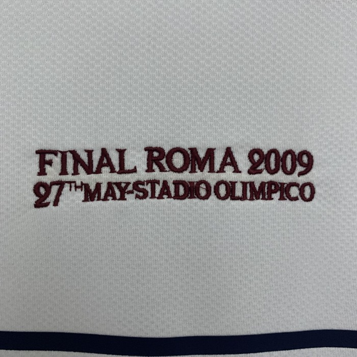 with Front Lettering Long Sleeve Retro Jersey 2008-2009 Manchester United UCL Final Away White Soccer Jersey