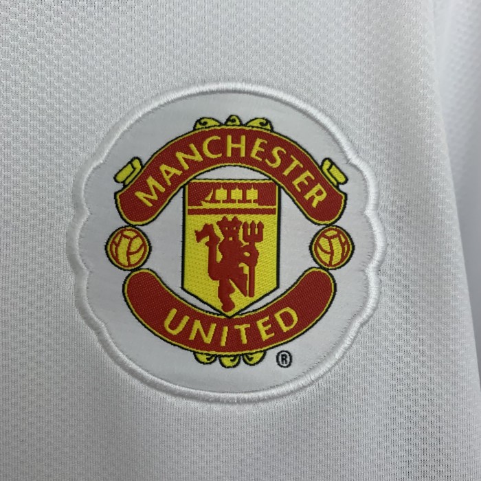 with Front Lettering Long Sleeve Retro Jersey 2008-2009 Manchester United UCL Final Away White Soccer Jersey