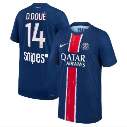 with Snipes Logo Maillot PSG Fan Version 2024-2025 Paris Saint-Germain D.DOUE 14 Home Soccer Jersey