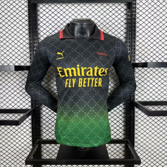Long Sleeve Player Version 2024-2025 AC Milan Fourth Away Black/Green Soccer Jersey AC Football Shirt