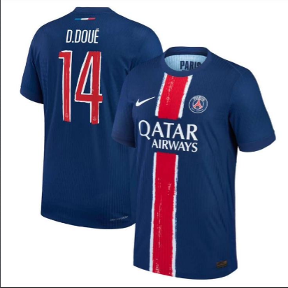 Maillot PSG Fan Version 2024-2025 Paris Saint-Germain D.DOUE 14 Home Soccer Jersey