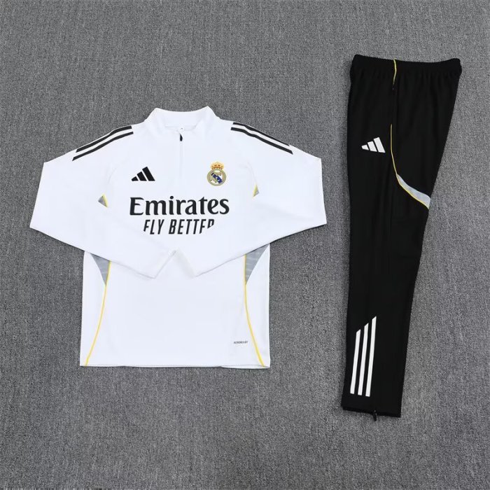2025-2026 Real Madrid White Soccer Training Sweater and Pants Football Kit