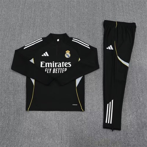 2025-2026 Real Madrid Black Soccer Training Sweater and Pants Football Kit