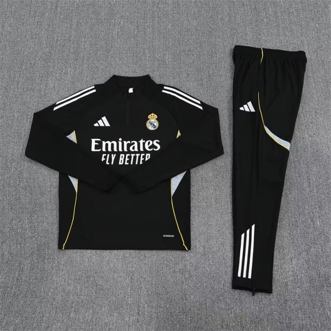 2025-2026 Real Madrid Black Soccer Training Sweater and Pants Football Kit