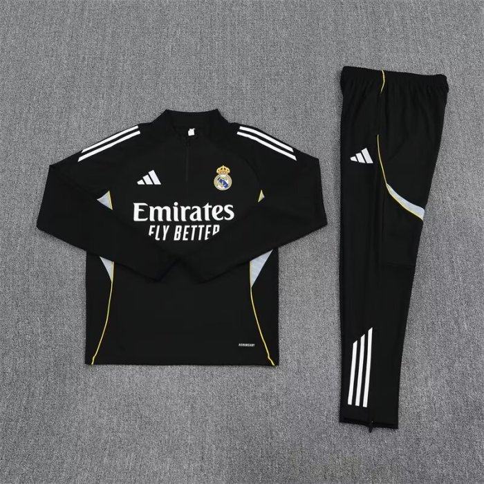 2025-2026 Real Madrid Black Soccer Training Sweater and Pants Football Kit