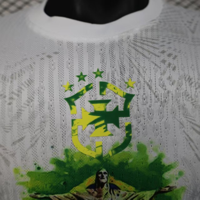 Player Version 2025 Brazil White/Green Jesus Edition Soccer Jersey Brasil Football Shirt