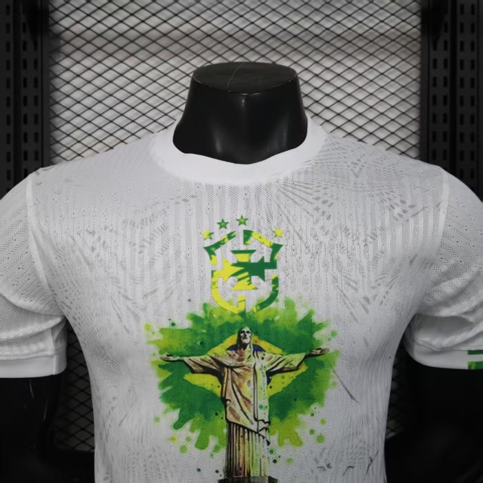 Player Version 2025 Brazil White/Green Jesus Edition Soccer Jersey Brasil Football Shirt