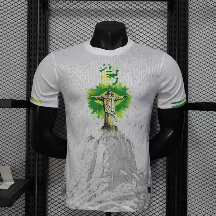 Player Version 2025 Brazil White/Green Jesus Edition Soccer Jersey Brasil Football Shirt