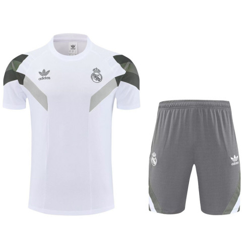 Adult Uniform 2025-2026 Real Madrid White/Grey Soccer Training Jersey and Shorts Football Kits