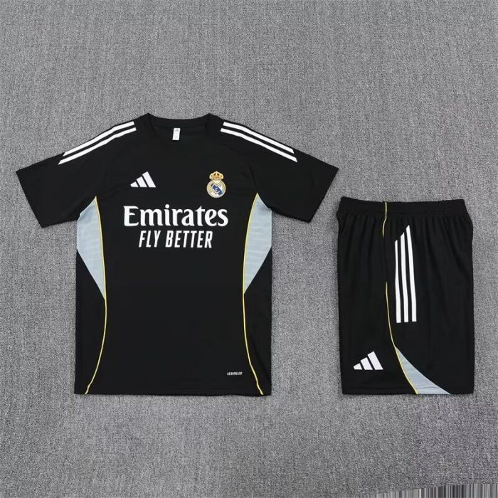 Adult Uniform 2025-2026 Real Madrid Black Soccer Training Jersey and Shorts Football Kits