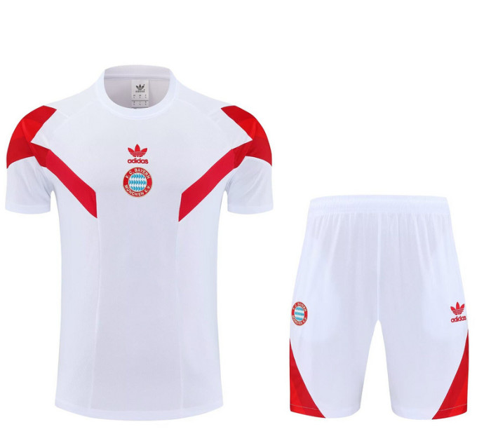 Adult Uniform 2025-2026 Bayern Munich White/Red Soccer Training Jersey and Shorts Football Kits
