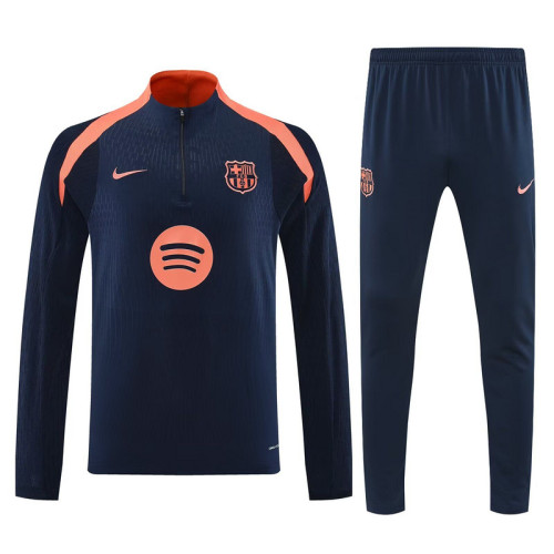 2025-2026 Barcelona Dark Blue/Pink Soccer Training Sweater and Pants Football Kit
