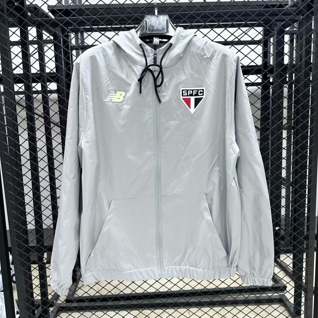 with Cap 2025-2026 Sao Paulo Grey Soccer Windbreaker Jacket Football Jacket